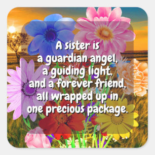 (20 Stück) Elegante Blumen & Schwester-Zitat   Spe Quadratischer Aufkleber