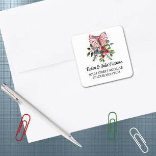 20 Süße Weihnachtsstrauß-Rücksende-Adressaufkleber Quadratischer Aufkleber