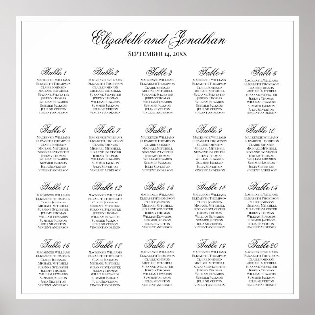 20 Tabelle Einfache Eleganz Hochzeitskarte Poster (Vorne)