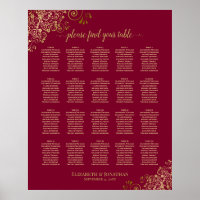 20 Tabelle Elegant Burgundy & Gold Seating Chart