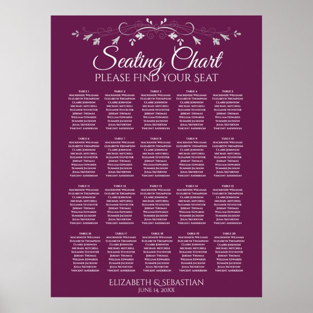 20 Tabelle Elegant Cassis Hochzeitsskala Poster (Vorne)