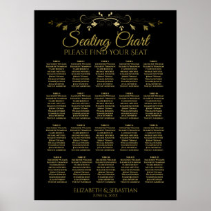 20 Tabelle Elegant Gold Black Wedding Seating Char Poster