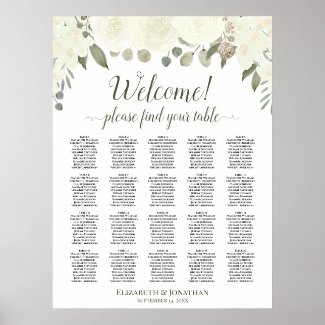20 Tabelle Elfenbeinrosen Hochzeitstabelle Poster (Vorne)
