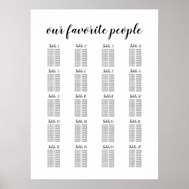 20 Tabelle Große Hochzeitgastsitzkarte Poster (Vorne)