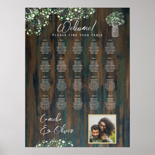 20 Tabelle Rustikales Holz Gypsophila FOTO SITZEND Poster (Vorne)