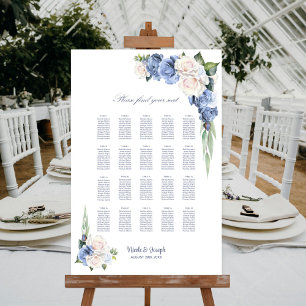 20 Tisch Blau Weiße Rose Florale Sitzordnung Poster