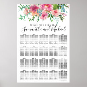 20-Tisch-Hochzeitstabelle für Rosa Peony Floral Poster