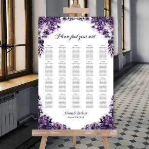 20-Tisch-Lila-Blumen-Hochzeits-Sitzplan Poster