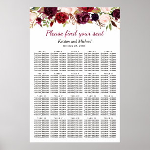 20 Tische Burgundy Blumenzwiebelkarte Poster