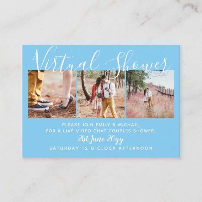 20 Virtual Shower FOTO Hochzeit Live Chat Budget Hinweiskarte (Vorderseite)