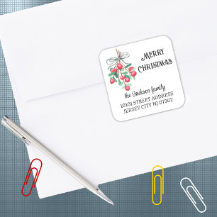 20 Wasserfarbe Mistel Rücksendeadresse Weihnachten Quadratischer Aufkleber