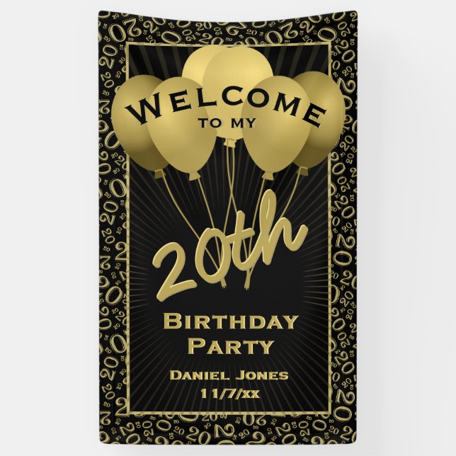 20. Willkommensmuster Black & Gold Random Number P Banner (Vertikal)