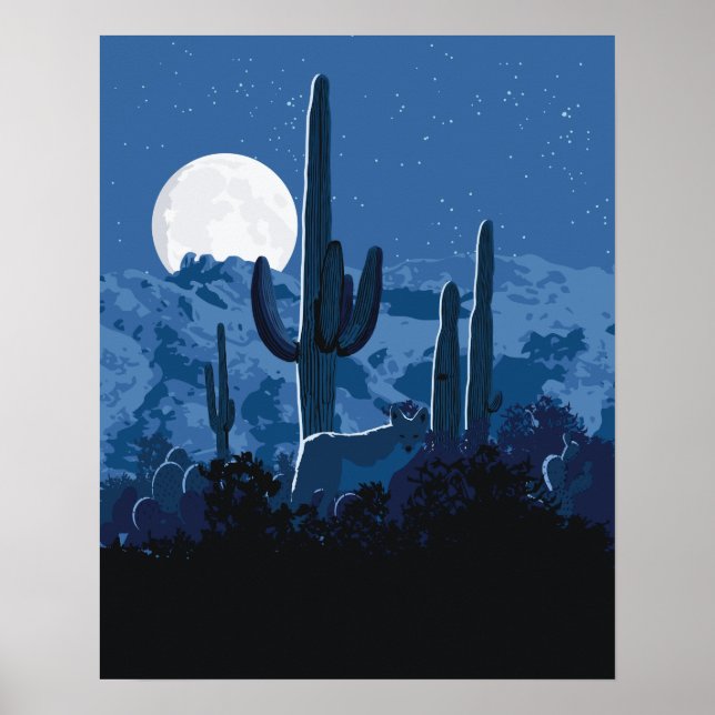 20" x16" Südwest Coyote Moon Poster (Vorne)