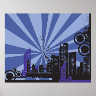 20 x 16 Abstrakte Lila Stadtmauer Kunst Poster