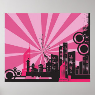 20 x 16 Abstrakte, rosa Stadtmauer Kunst Poster