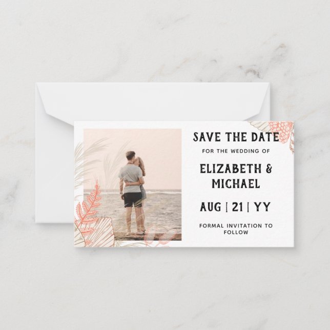 20 x HAUSHALT Foto Rett Datum Pampas Grass Coral Mitteilungskarte (Vorderseite)