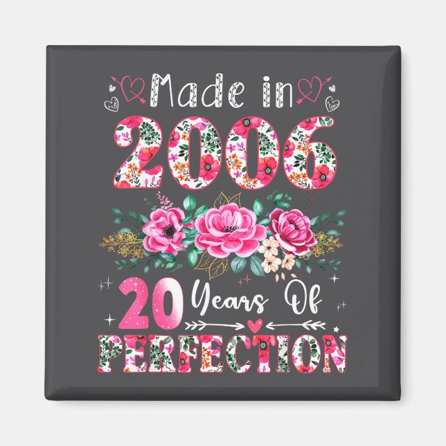 20 Year Old Made In 2006 Floral 20th Birthday Wome Magnet (Vorne)