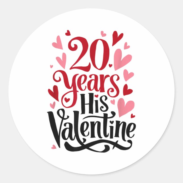 20 Years His Valentine _ Anniversary Couples Valen Runder Aufkleber (Vorderseite)
