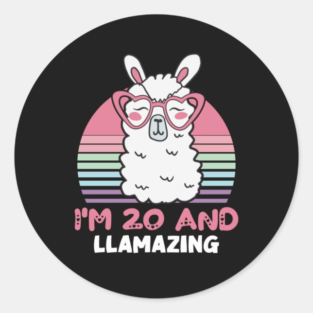 20 Years Old Bday Llamazing 20th Birthday Llama Runder Aufkleber (Vorderseite)