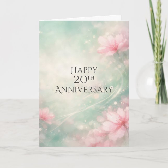 20th Anniversary Dreamy Flowers On Mint Green  Karte (Vorderseite)