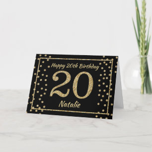 20th Birthday Black and Gold Glitter Confetti Card Karte