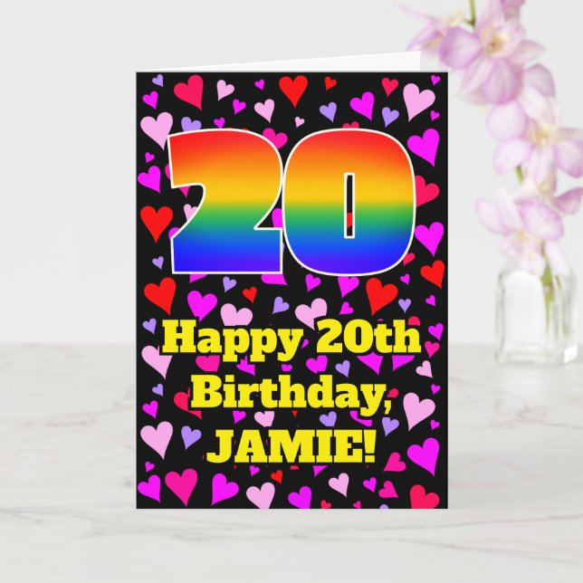 20th Birthday: Loving Hearts Pattern, Rainbow # 20 Karte (Orchidee)