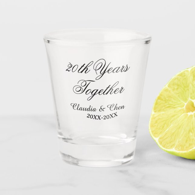 20th Years together anniversary name date year sim Schnapsglas (Vorderseite)