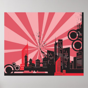 20x16 Abstrakte Mauer in der Roten Stadt Kunst Poster