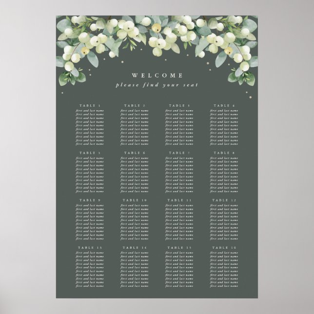 20x28" 16 Tische mit 10 Sitzen Chart Poster (Vorne)