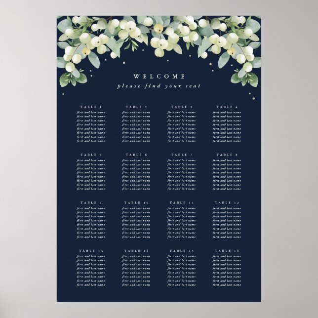 20x28" 16 Tische von 8 Hochzeitskarten Poster (Vorne)