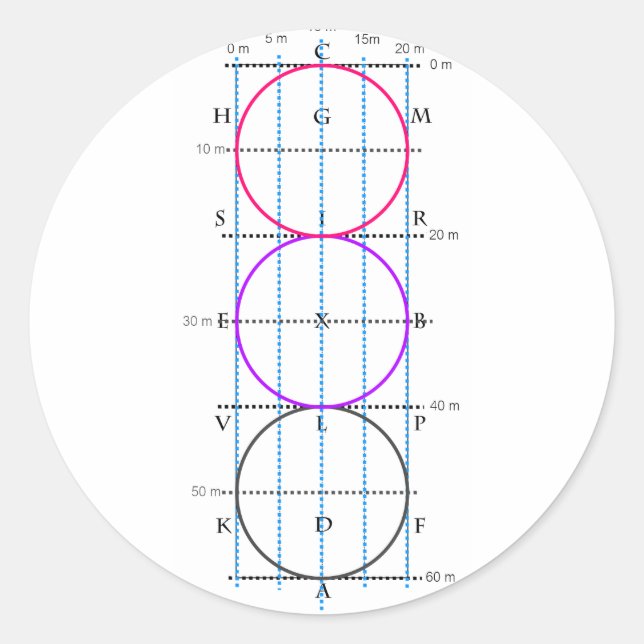 20x60m Dressur Court **Circles* Runder Aufkleber (Vorderseite)