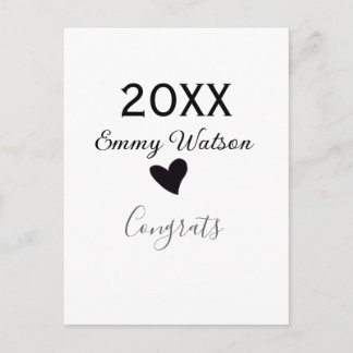 20XX bold letter congrats graduation name heart si Postkarte