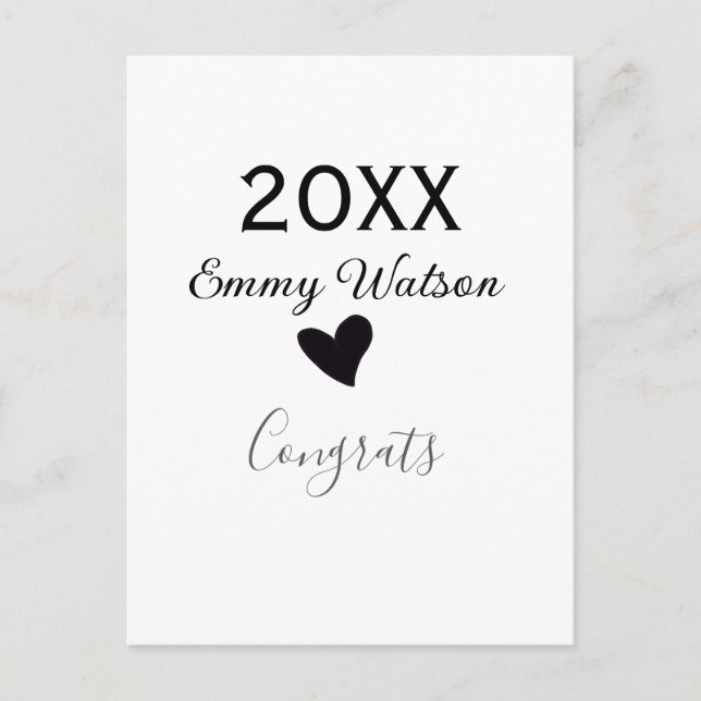 20XX bold letter congrats graduation name heart si Postkarte (Vorderseite)