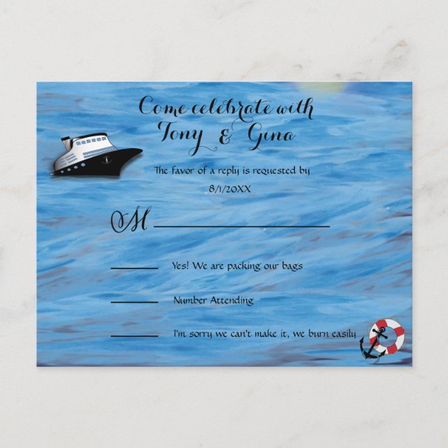 20XX Cruise Watercolor Thema Hochzeit RSVP Postkar Einladungspostkarte (Vorderseite)