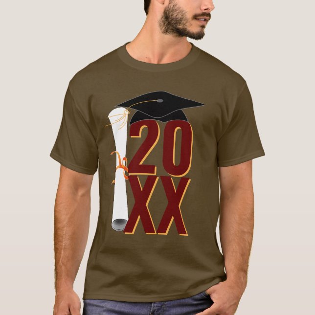 20XX Grad Cap and Diploma Abschluss T-Shirt (Vorderseite)
