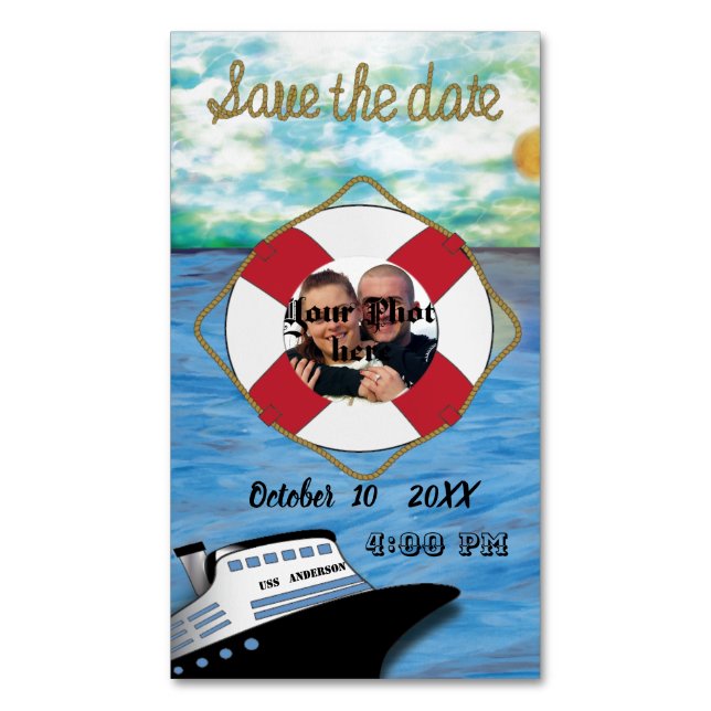 20XX Kreuzschiff W/ Bild Save the Date Wasserfarbe Magnetische Visitenkarte (Vorderseite Vertikal)