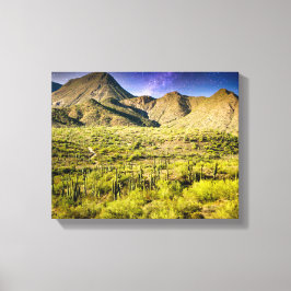 2105-2-Wüstengebirge bei Nacht mit Sternen Leinwanddruck