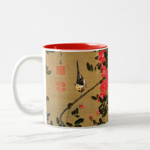 21. 薔薇小禽図, 若冲 Rosen u. kleiner Vogel, Jakuchū Zweifarbige Tasse