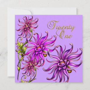 21. 21. Geburtstag Elegant Weißes Blumenrosa Lila Einladung