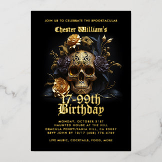 21-99. GEBURTSTAG GOLD SKULL ROSE FOLIENEINLADUNG