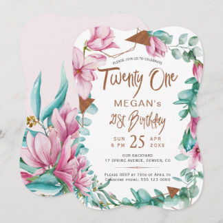 21 Aquarellblumen 21. Party Einladung