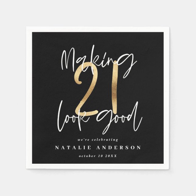 21 aussehen gut Gold Geburtstagsparty Serviette (Vorderseite)
