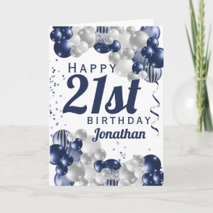 21. Birthday Navy Blue Balloons Karte