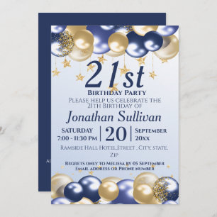 21. Birthday Navy Gold Balloons Party Einladung