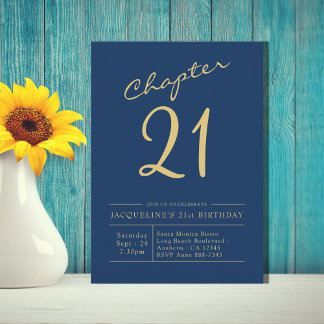 21. Blue Gold 21. Geburtstag Party Einladung