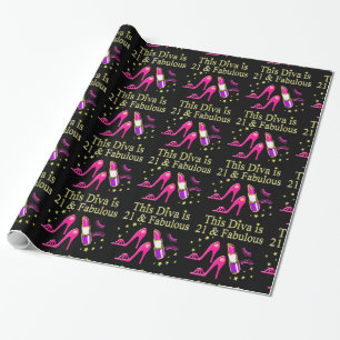 21 & FABULOUS PINK SHOE AND LIPSTICK DIVA DESIGN GESCHENKPAPIER