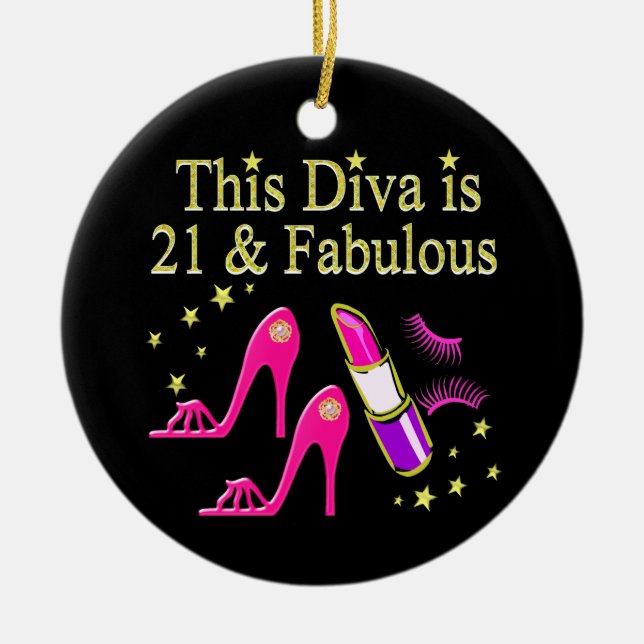 21 & FABULOUS PINK SHOE AND LIPSTICK DIVA DESIGN KERAMIKORNAMENT (Vorne)
