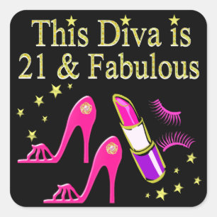 21 & FABULOUS PINK SHOE AND LIPSTICK DIVA DESIGN QUADRATISCHER AUFKLEBER