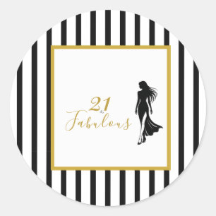 21 & Fantastische schwarze und goldene Geburtstags Runder Aufkleber