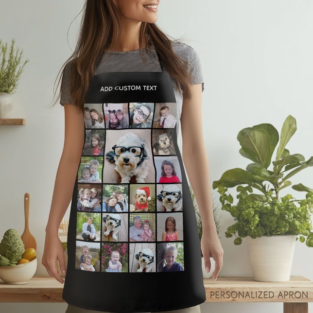 21 Foto Collage Grid mit dem Namen schwarz Schürze (Personalized Apron)